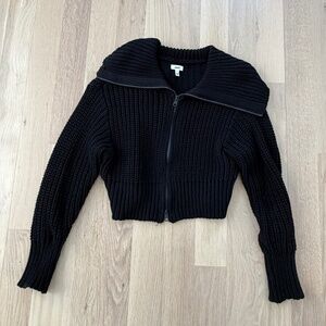 Aerie - Black Knit Zip Up Sweater - Size S